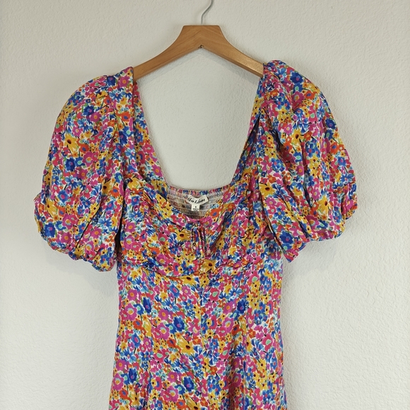 For Love & Lemons Sasha Mini Dress Blue Dizzy Floral Puff Sleeves Size Small - Picture 7 of 16